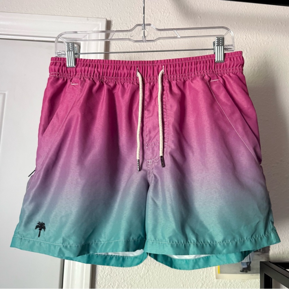 OAS pink green ombre swim beach‎ palm tree trunks
